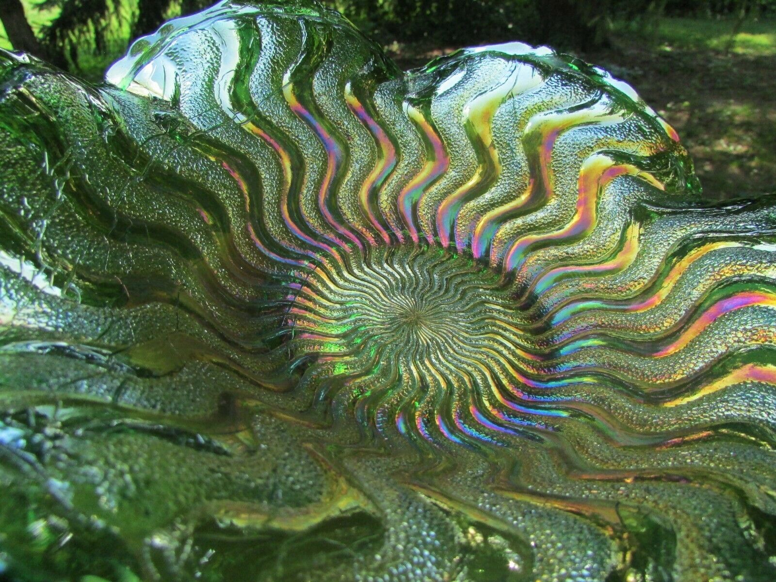 Millersburg Zig Zag Antique Carnival Glass Ruffled Bowl~radium Green~beautiful!