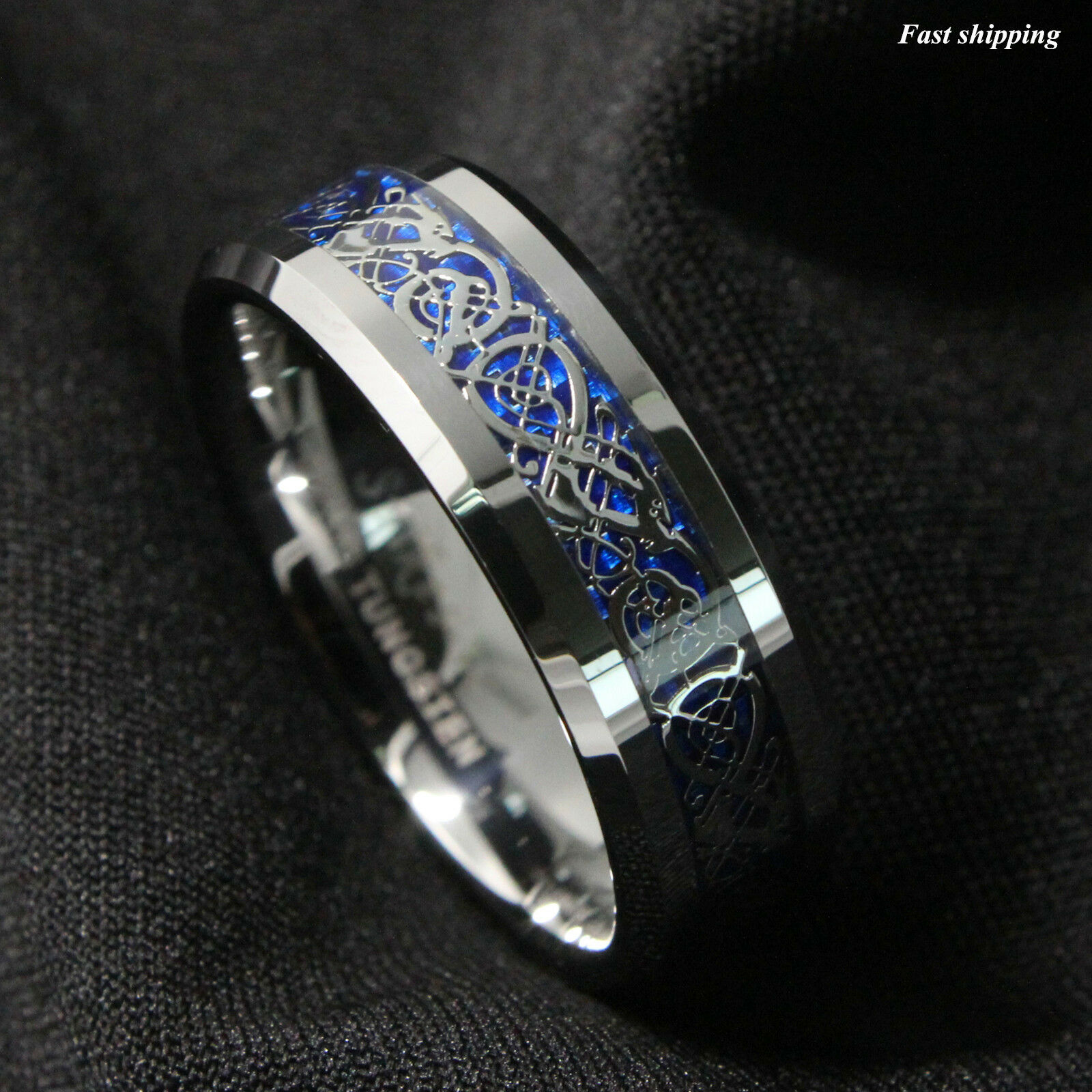 8/6mm Silvering Celtic Dragon Tungsten Carbide Ring Wedding Band Atop Jewelry