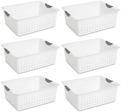 Sterilite Large Plastic Bin Organizer Storage Basket W/ Handles, White (6 Pack)