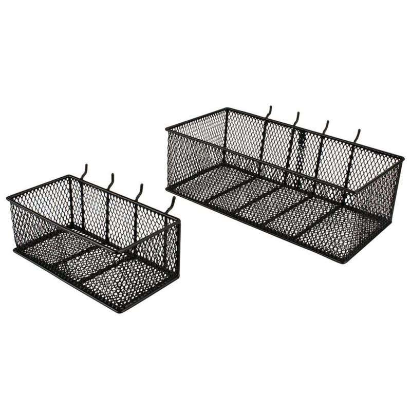 Pegboard Baskets 2 Pack Steel Wire Mesh Garage Wall Organizer Storage Bins Black